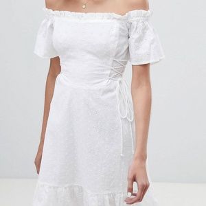 ASOS Neon Rose bardot dress in broderie